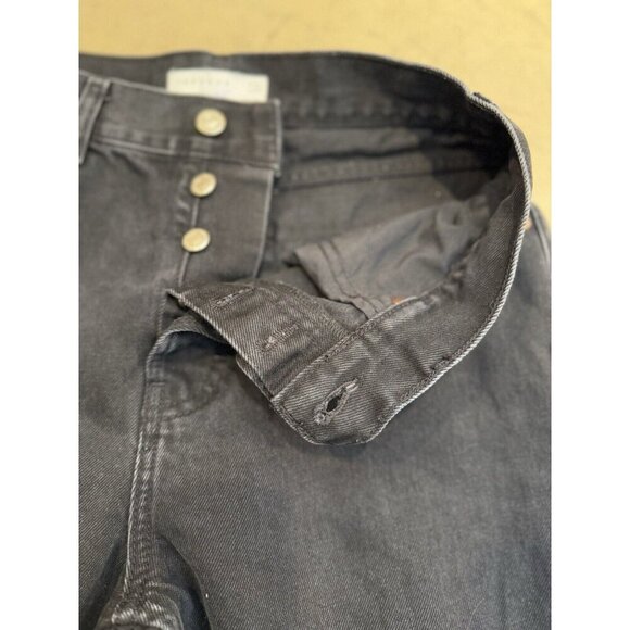 Topshop Womens Dad Jeans Sz 28 Black Mid Rise Straight Leg Distressed Button Fly - Picture 5 of 11